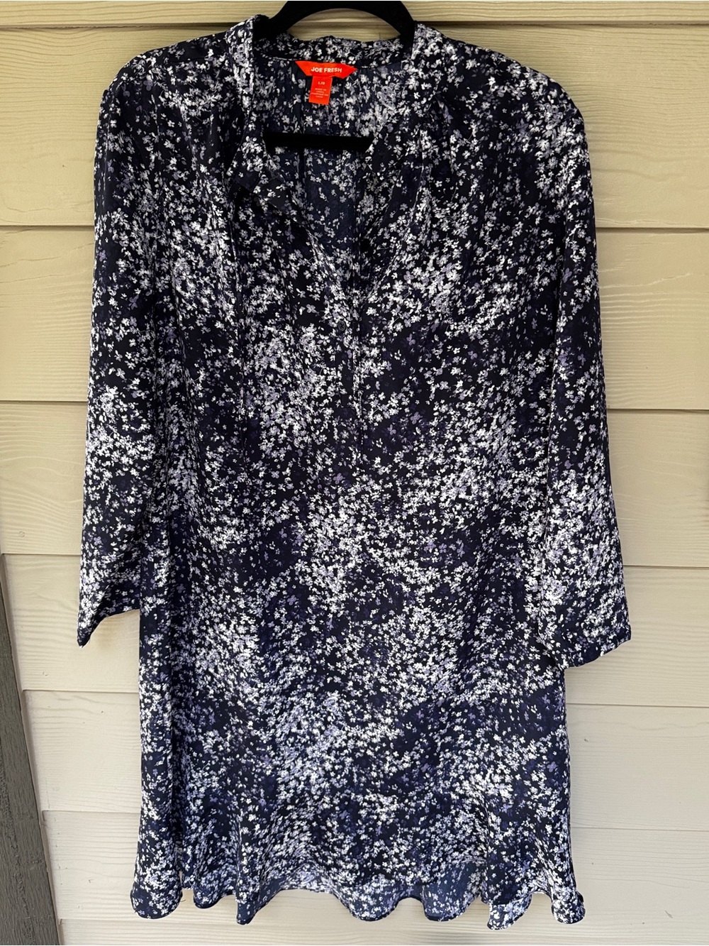 Joe Fresh Navy & White Floral Long-Sleeve Tunic Dress